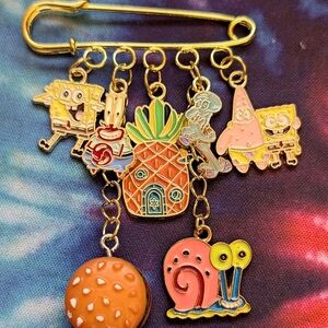 Handmade SpongeBob SquarePants Charm Safety Pin Brooch